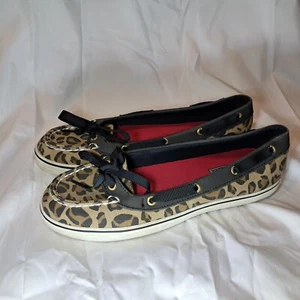 Sperry Black Leopard Print Boat Shoes Slip On Women's Size 7.5 M - Picture 1 of 6