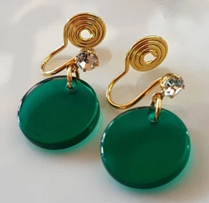 OHRCLIPS SPIRALEN SCHMERZLOS KRISTALLSTRASS GRÜNE ACRYL ANHÄNGER - Bild 1 von 3