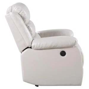 Bowery Hill Faux Leather Power Recliner with Pillow Top Armrest in Beige - Picture 1 of 8
