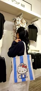 Sanrio Hello Kitty Tote Bag Canvas Cotton Bag Printed Handbag Stripes Reusable - Picture 1 of 6