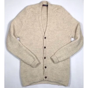 Vintage Wool Fisherman Cardigan Sweater Mens XL 44 46 British - Picture 1 of 6