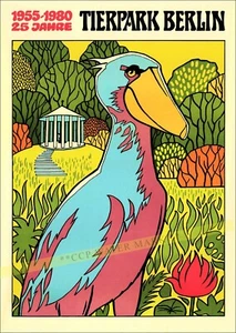 Zoo de Berlin Shoebill Bird 1977 Tierpark affiche vintage impression style rétro art mural - Photo 1 sur 4