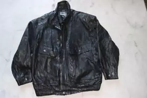 Vtg St Johns Bay Black Motorcycle Leather BIKER Bomber Jacket Tall 2XLT - Picture 1 of 6