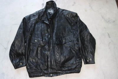 Vtg St Johns Bay Black Motorcycle Leather BIKER Bomber Jacket Tall 2XLT - Image 1 of 4