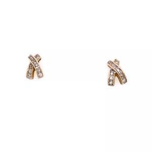 Orecchini in oro giallo 14 kt con baci di diamanti "X" borchie sul retro - Foto 1 di 5