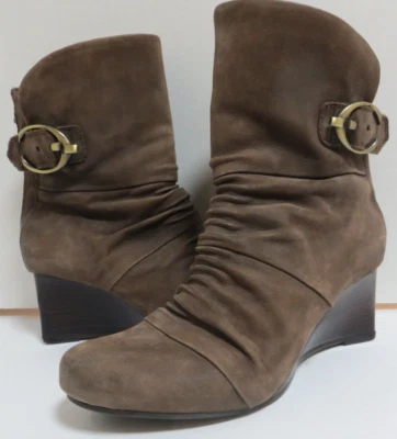 EARTHIES Chelsea Brown Suede Leather Size 9 US Mid Calf Wedge Boots - Image 1 of 4