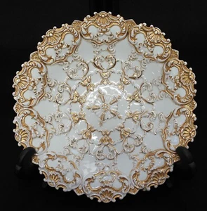 Meissen Antique c1800's Rococo Raised Gold Gilt Cabinet Plate / Bowl 10" - Picture 1 of 7