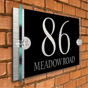 Personalised Acrylic & Aluminium House Signs Plaques Door Numbers Name Plate - Picture 1 of 21