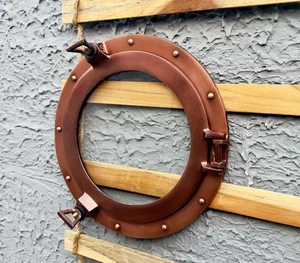 Nautical Aluminum Porthole With Transparent Glass | Copper Antique Finish Wall - Picture 1 of 7