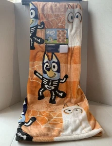 Bluey And Bingo Halloween Skeleton Mummy And Ghost  Plush Throw Blanket NEW - Picture 1 of 2