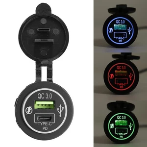 Prise chargeur rapide 12V 24V double port LED type C USB QC 3.0 PD pour voiture VTT RV - Photo 1 sur 11