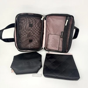 Mary Kay 3pc Quilted Makeup Black Travel Removable Mesh Bag Zippered Set Tote - Picture 1 of 18