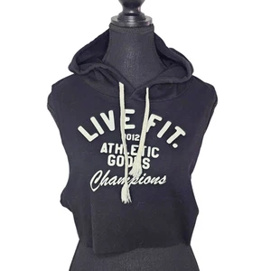 Live Fit LVFT Women's Black Sleeveless Hooded Crop Top, Size Small - Picture 1 of 12