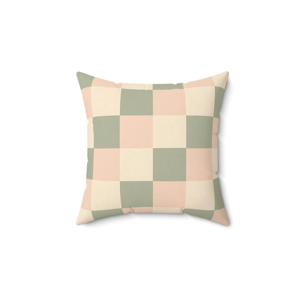 Almohada a cuadros - Cojín pastel de salvia y rubor con inserto Foto 1 de 1