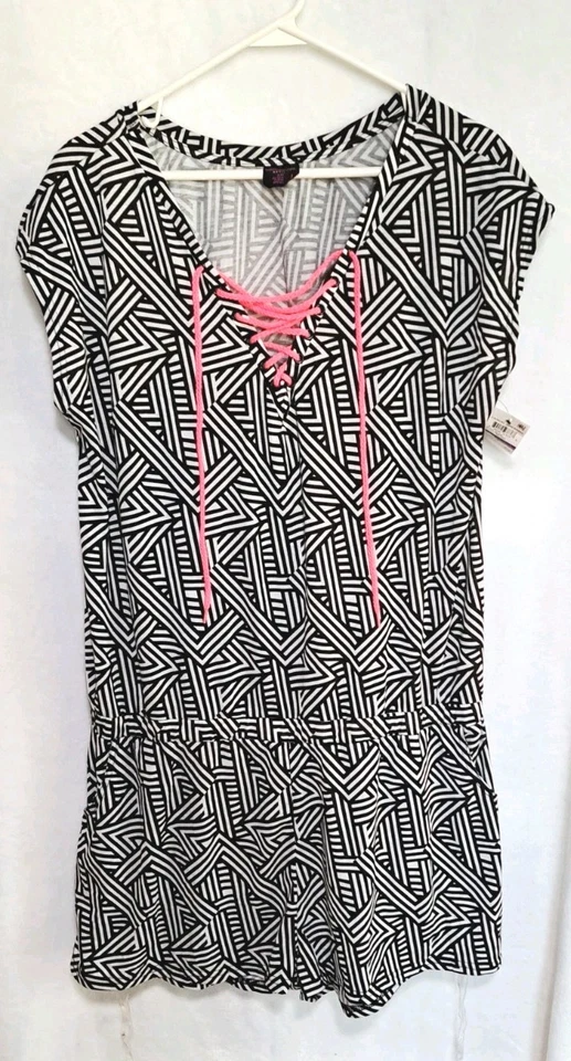 Nuevo Material Niña XXL Mameluco Cintura Elástica Rosa Caliente Corbata Negro Blanco Rayas Nuevo con Etiquetas  Foto 1 de 4