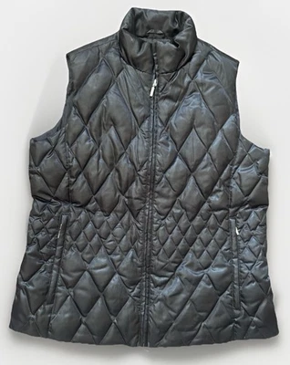 Lands’ End Women’s M Petite Black Goose Down Puffer Vest Quilted Warm - Image 1 of 4