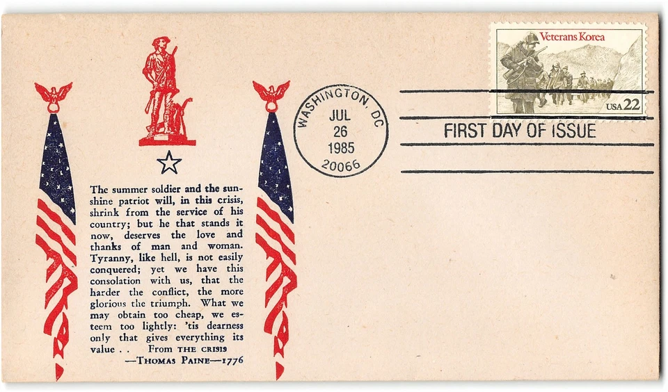 US #2152 FDC, Thomas Paine patriotic cachet, 1985 - Image 1 of 1