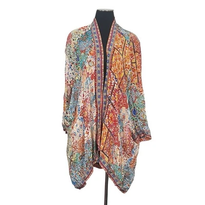 The Swank Resort Shrug NEW OS Free Size Crystals Print Silky Kimono Cardigan - Image 1 of 4