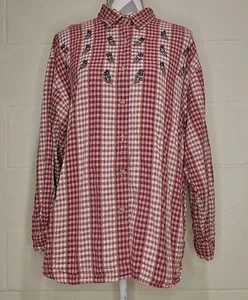 Vintage Cabin Creek Women's Button-Down Collar Embroidered Red/White Plaid SZ 2X - Picture 1 of 10