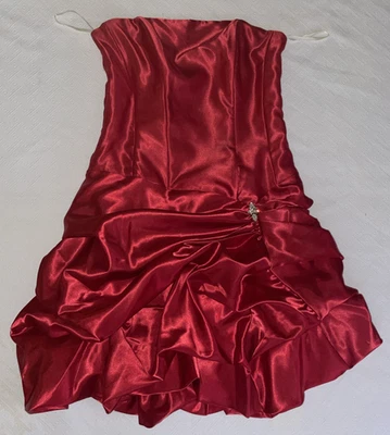 VTG Jessica McClintock Gunne Sax Red Satin Bubble Hem Boning Mini Dress Sz 5 Y2K - Image 1 of 4