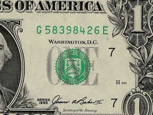 1985 One Dollar 1 $ unc Chicago NOTE BU uncirculated with Red Residue Top Margin - Bild 1 von 3