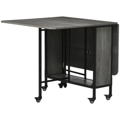 Homcom Black Drop Leaf Small Space Folding Dining Table with Wheels & Storage - Image 1 of 4