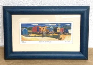 BRIAN LEWIS LIMITED SIGNED PRINT In Wooden Frame - 'Beach Huts IV' No 76/850 - Picture 1 of 9