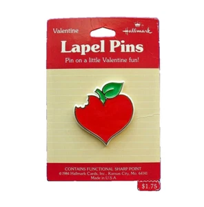 Punze PIN Valentinstag Vintage HERZ APFEL Obst BISS 1984 Brosche 1,75 NEU - Bild 1 von 4