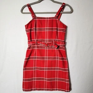 Justice Girls Jumper/Dress Belted Size 14 Red Black & White Plaid - Picture 1 of 10