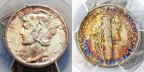 1943-D PCGS MS67+FB CAC MERCURY MONSTER MULTICOLOR TONED RAINBOW Cover