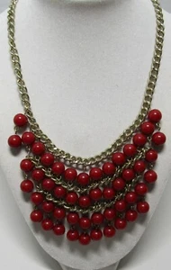 Moda Red Bead Oro Cadena Babero Declaración Collar #34 - Imagen 1 de 2