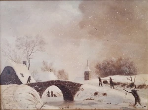 Escena de invierno óleo original a bordo por Richard Peterson 20" x 15" - Imagen 1 de 3