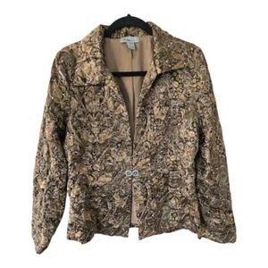 Analogy Blazer Jacket Women Sz M Beige Floral Detail Long Sleeve Eyelet Bohomein - Picture 1 of 13