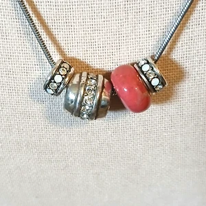 Brighton Silver Bead Necklace With Rhinestone & Coral-Like Charms On Snake Chain - Picture 1 of 9