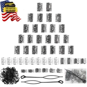 76PCS Vikings Hair Jewelry Norse Runes Tube Beads, Metal Clips Cuffs Rings, Acce - Picture 1 of 12
