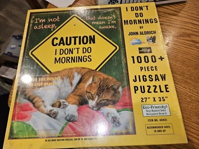 NEW Sunsout 1000 pc Puzzle  I do not do mornings Cat large pieces  John Aldrich  - Image 1 of 2