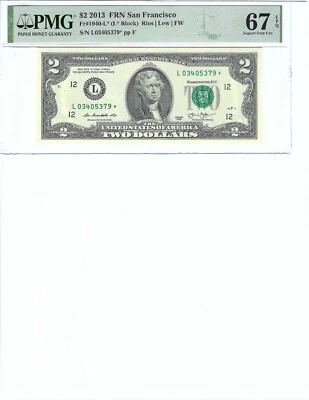 2013 $2 FRN FR1940-L* PMG 67 EPQ, San Francisco * Note S/N L03405379*!!! - Image 1 of 2