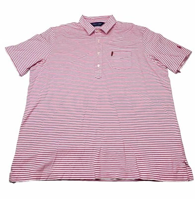 Camisa polo de golfe Ralph Lauren rosa listrada branca manga curta algodão tamanho XL vintage - Imagem 1 de 4