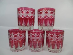 Vintage Stampi Francolini Italian Cut to Clear Red Tumbler Glasses Set of 5 - Picture 1 of 23