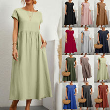 New Ladies Womens Cotton Short Sleeve Summer Beach Holiday Maxi Dress Size 8-22