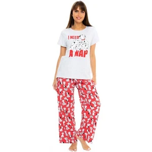 101 Dalmatian Pyjamas S M L XL XXL PJs Short Sleeve Bottoms White Red - Picture 1 of 3