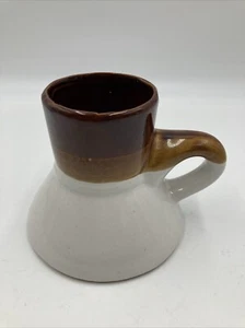 Vtg No Spill Non Slip Travel Wide Bottom Coffee Mug Stoneware Brown White 80s - Picture 1 of 9