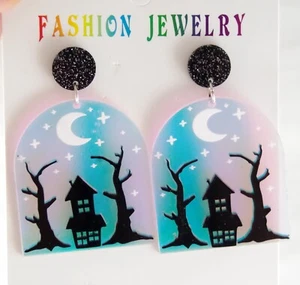 ¡Cambio de color! NUEVOS PENDIENTES COLGANTES DE HALLOWEEN CASA EMBRUJADA ACRÍLICO EN CAPAS - Imagen 1 de 18