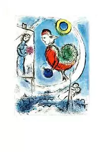 MARC CHAGALL Le Coq sur Paris 12.5" x 9.75" Poster 1963 Modernism Blue, Multicol - Picture 1 of 1