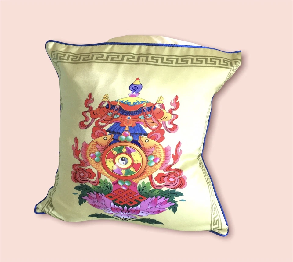 1pc zippered Tibetan Auspicious Designs cushion cover With Zipper 15.5 - Image 1 of 4