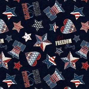 Wilmington Prints - Stars Of Valor - Patriotic Toss - Navy, Fabric BTY - Picture 1 of 8