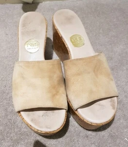 Nude Wedge Cork Heeled Mules Sz 40 EU/ 7 Uk - Picture 1 of 3