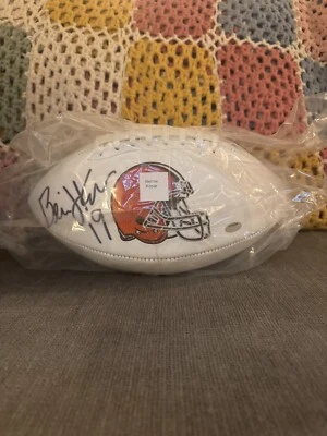 Fútbol tamaño completo panel blanco logotipo marrón firmado por Bernie Kosar - (certificado de autenticidad Schwartz) Foto 1 de 2