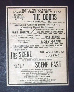 The Doors Historic NYC Residency, Steve Paul's The Scene 1967 Small Concert Ad 3 - Picture 1 of 1