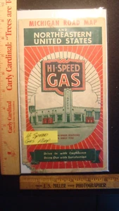 De colección - Mapa de carreteras de Michigan a gas de alta velocidad - Cubierta dañada - Publicidad rara - Imagen 1 de 5